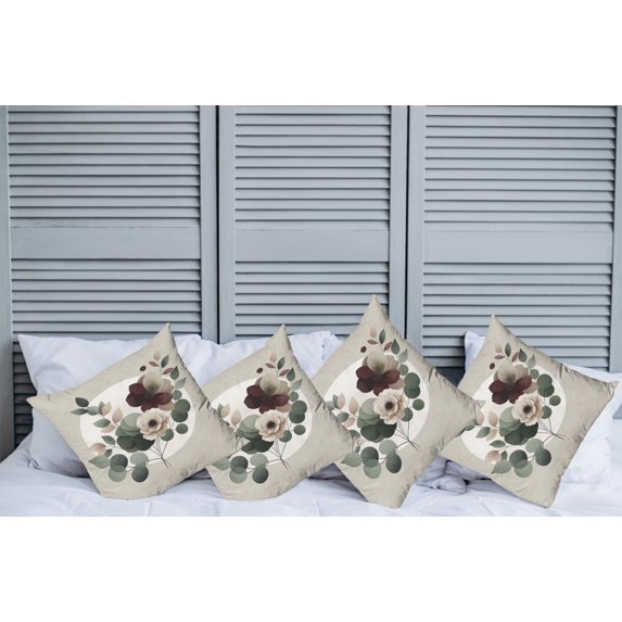 Ambesonne Monstera Throw Pillow Cover Pack of 4, Boho Minimalist Floral, 4 Pcs-26" x 26", Pale Sage Green Blush