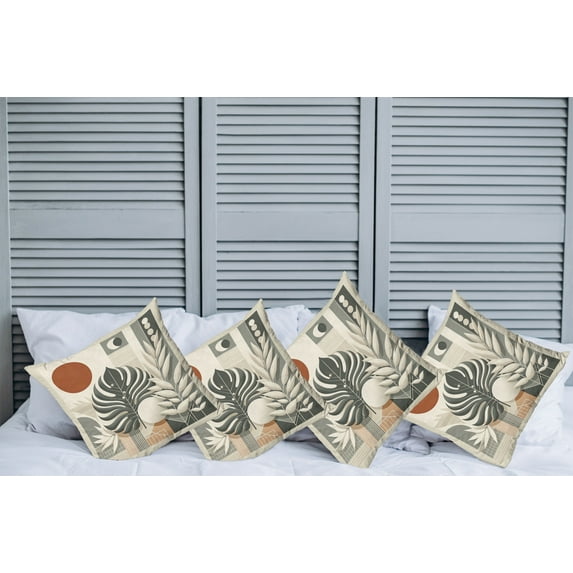 Ambesonne Monstera Throw Pillow Cover Pack of 4, Neutral Mid Century Boho, 4 Pcs-24" x 24", Cinnamon Pale Sage Green