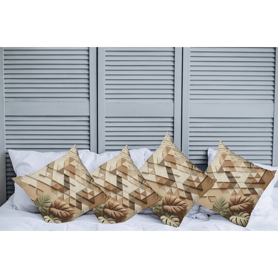 Ambesonne Monstera Throw Pillow Cover Pack of 4, Scandinavian Boho Style, 4 Pcs-24" x 24", Pale Reseda Green Cocoa
