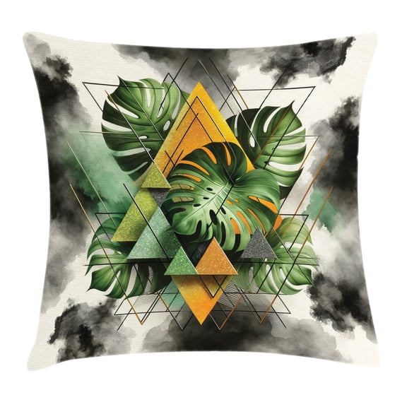Ambesonne Monstera Throw Pillow Cushion Cover, Leaves Triangles Mystery, 16" X 16", Camel Grey and Fern Green