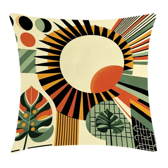 Ambesonne Monstera Throw Pillow Cushion Cover, Mid Century Abstract Sun, 20" X 20", Beige Burnt Orange Black