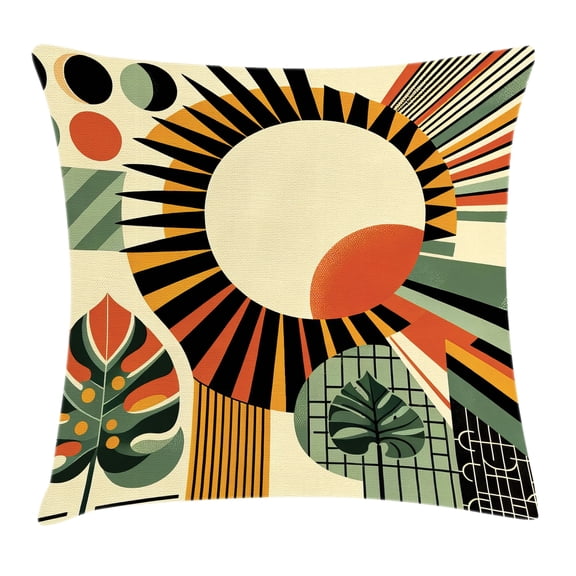 Ambesonne Monstera Throw Pillow Cushion Cover, Mid Century Abstract Sun, 28" X 28", Beige Burnt Orange Black