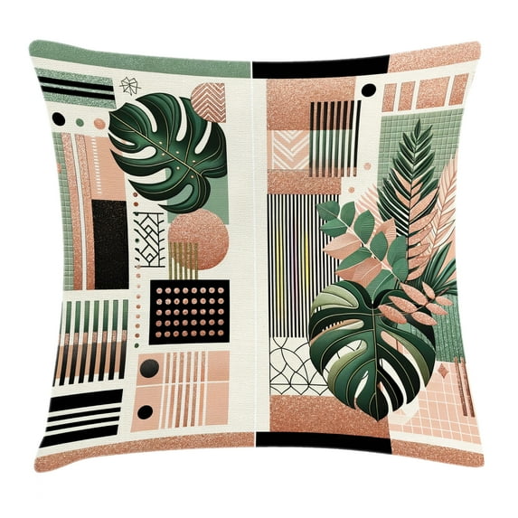 Ambesonne Monstera Throw Pillow Cushion Cover, Mid Century Boho Shapes, 16" X 16", Evergreen Pale Rust Brown