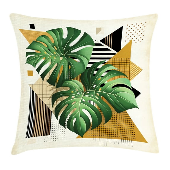 Ambesonne Monstera Throw Pillow Cushion Cover, Nature Scandinavian Boho, 24" X 24", Fern Green and Pale Coffee