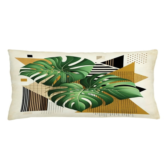 Ambesonne Monstera Throw Pillow Cushion Cover, Nature Scandinavian Boho, 36" X 16", Fern Green and Pale Coffee