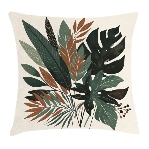 Ambesonne Monstera Throw Pillow Cushion Cover, Tropical Abstract Boho Art, 36" X 36", Sage Green Fawn Evergreen