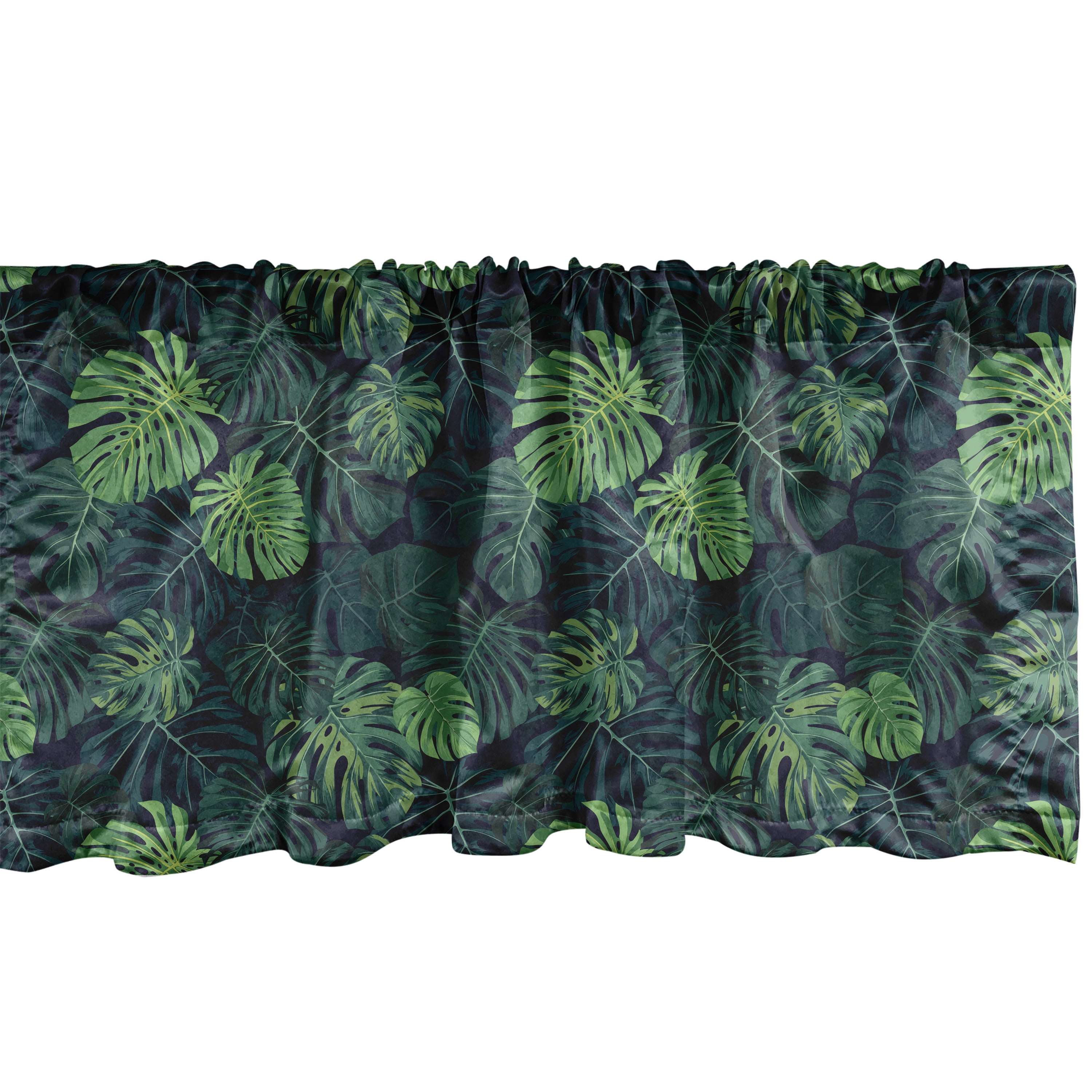 Tropical Jungle Green Satin Rod Pocket Valance Set