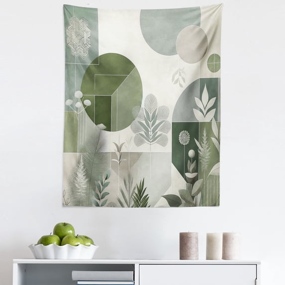 Ambesonne Monstera Wall Hanging Tapestry, Boho Love Mid Century Art, 23"x28", Reseda Green Taupe