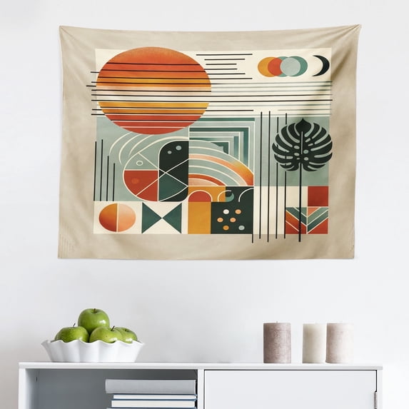 Ambesonne Monstera Wall Hanging Tapestry, Mid Century Boho Abstract, 28"x23", Cinnamon Pale Sage Green