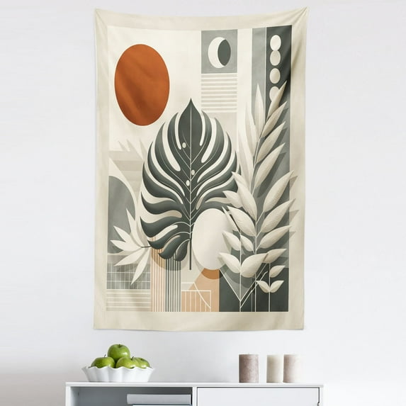 Ambesonne Monstera Wall Hanging Tapestry, Neutral Mid Century Boho, 30"x45", Cinnamon Pale Sage Green