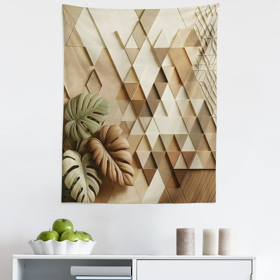 Ambesonne Monstera Wall Hanging Tapestry, Scandinavian Boho Style, 23"x28", Pale Reseda Green Cocoa