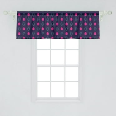 Ambesonne Monstera Window Valance, Aloha Pattern with Symmetric Tropical Jungle Leaves, Curtain Valance for Kitchen Bedroom Decor with Rod Pocket, 54" X 18", Indigo Hot Pink Seafoam