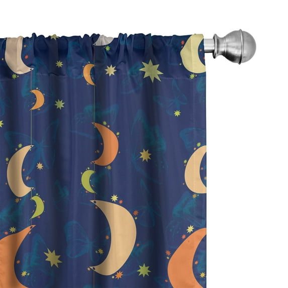 Ambesonne Moon Curtains, Night Crescents and Stars Art, Pair of 28"x63", Indigo Orange Peach