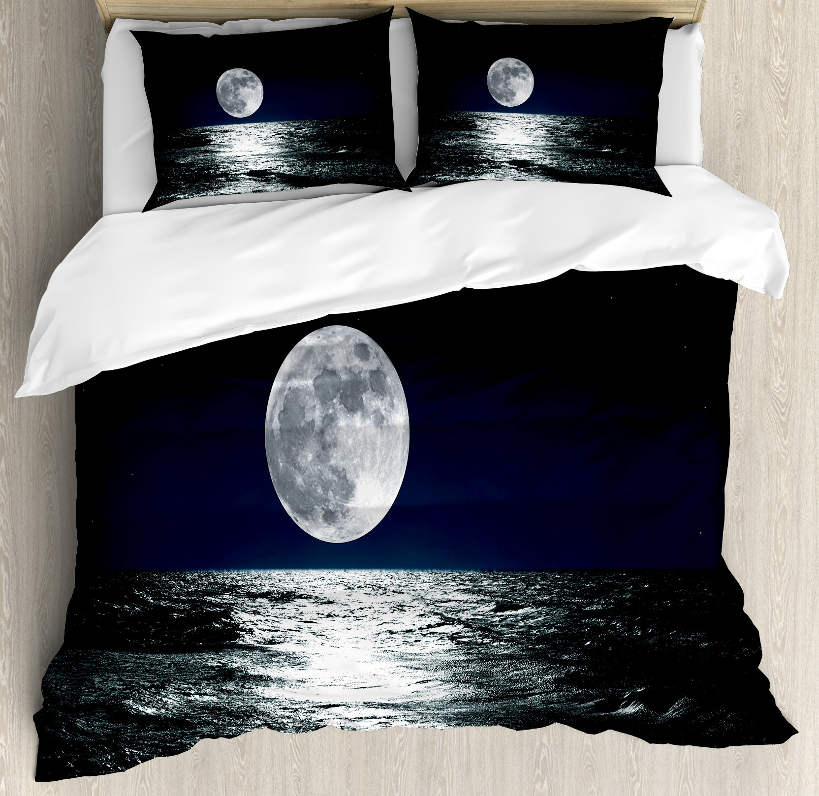 Ambesonne Moon Duvet Cover Set, Ethereal Theme Drawing, 2Calking, Dark