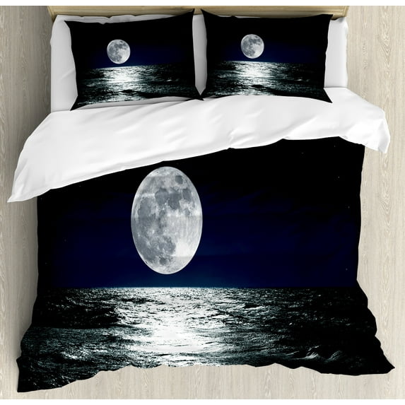 Ambesonne Moon Duvet Cover Set, Ethereal Theme Drawing, 2-Calking, Dark Blue Black White