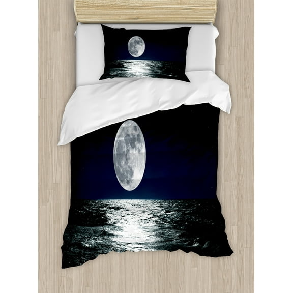 Ambesonne Moon Duvet Cover Sets, Ethereal Theme Drawing, 2-Twin, Dark Blue Black White