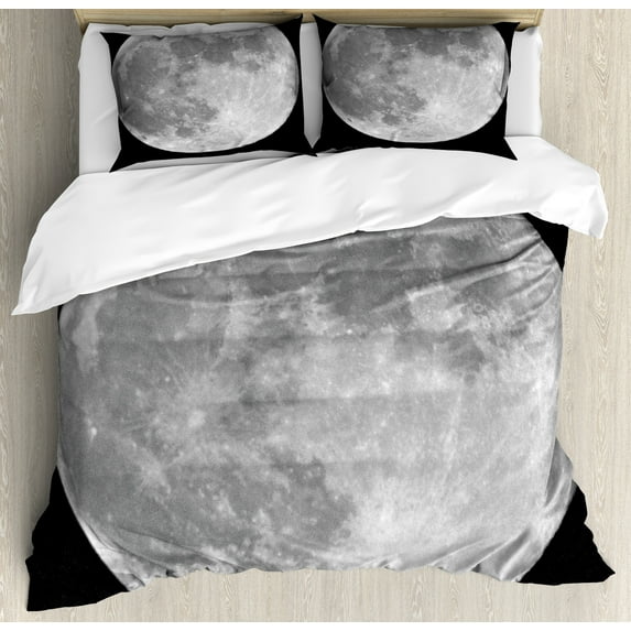 Ambesonne Moon Duvet Cover Sets, Monochrome Full Moon Art, 2-King, Black Pale Grey