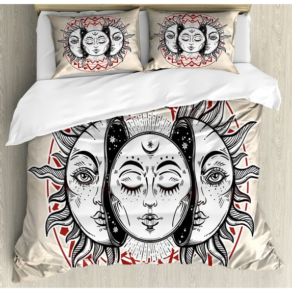 Ambesonne Moon Duvet Cover Sets, Orient Culture Elements, 2-Queen, Tan Black Ruby