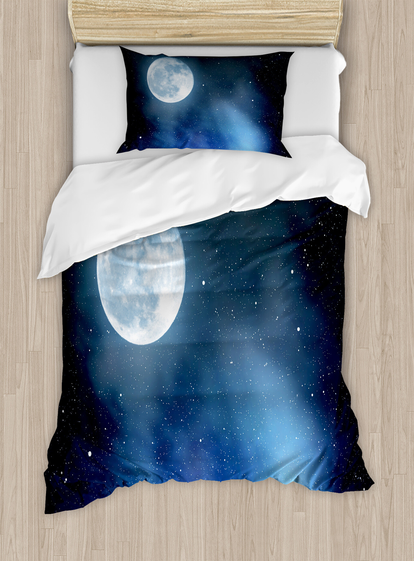 Ambesonne Moon Duvet Cover Sets, Starry Night Sky Full Moon, 2Twin