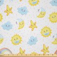 thumbnail image 1 of Ambesonne Moon Fabric by the Yard Microfiber, Happy Moons Stars Clouds, 3 Yards, Pale Blue Yellow Pink, 1 of 1