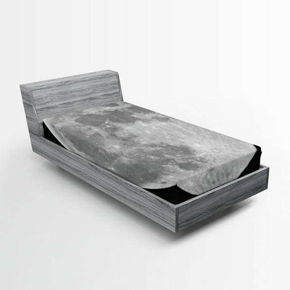 Ambesonne Moon Fitted Sheet 2 Pcs Set, Monochrome Full Moon Art, Twin XL, Black Pale Grey