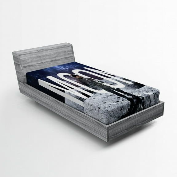 Ambesonne Moon Fitted Sheet, Big Bang in Outer Space, Twin XL Size, Grey Blue