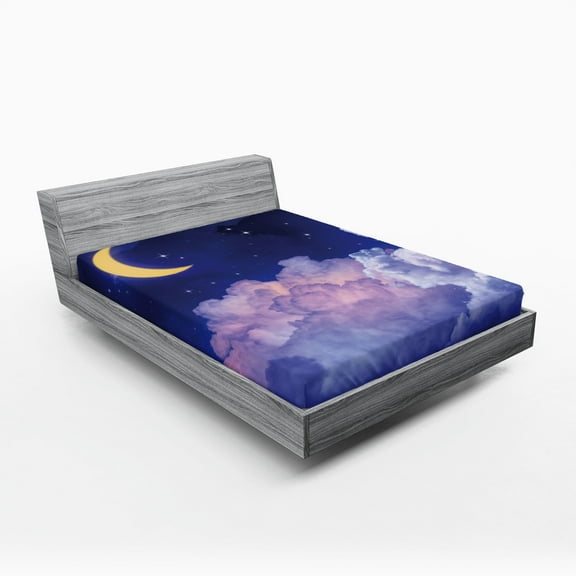 Ambesonne Moon Fitted Sheet, Stars in the Night Cosmic, Full Size, Yellow Purple