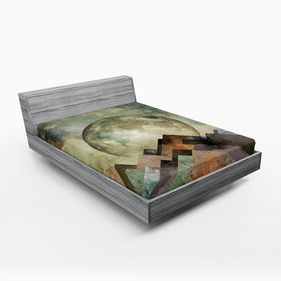 Ambesonne Moon Fitted Sheet, Stripes with Grunge Effect, Full Size, Multicolor