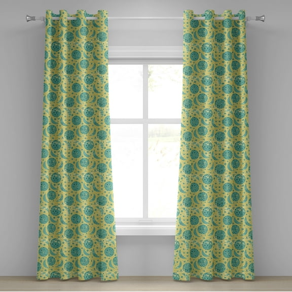 Ambesonne Moon Grommet Curtain, Grunge Style Moon Phases, 50" x 96", Yellow Turquoise Teal