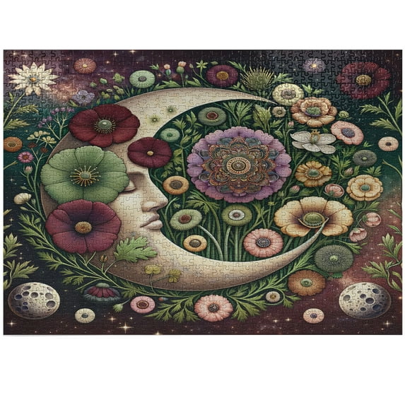 Ambesonne Moon Jigsaw Puzzle, Starry Mandala Detail Luna Art, Heirloom-Quality Fun Activity for Family Durable Cardboard, 1000 pcs, Pale Green Maroon Lilac