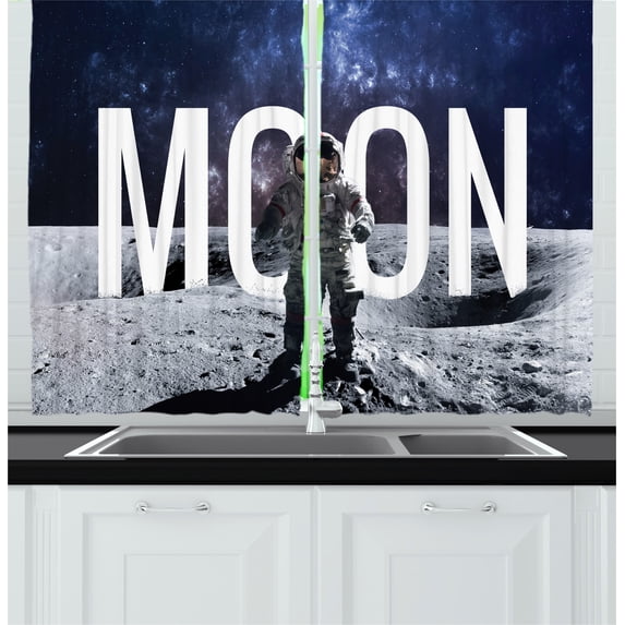 Ambesonne Moon Kitchen Curtains, Big Bang in Outer Space, 55"x45", Grey Blue
