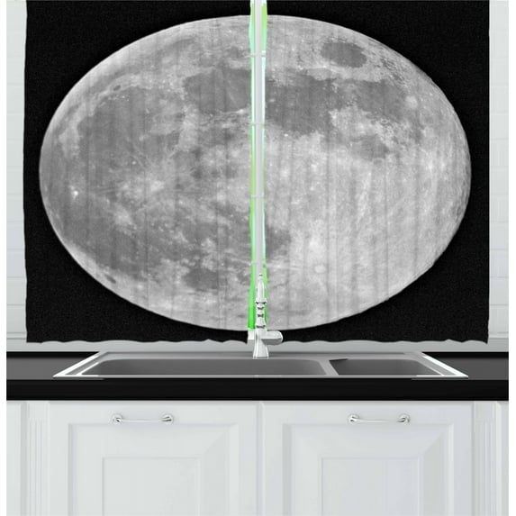 Ambesonne Moon Kitchen Curtains, Monochrome Full Moon Art, 55"x45", Black Pale Grey
