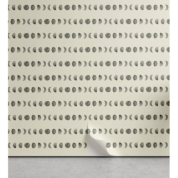Ambesonne Moon Peel & Stick Wallpaper for Home, Modern Minimal Lunar Phases, 13"x72", Ivory and Dimgray