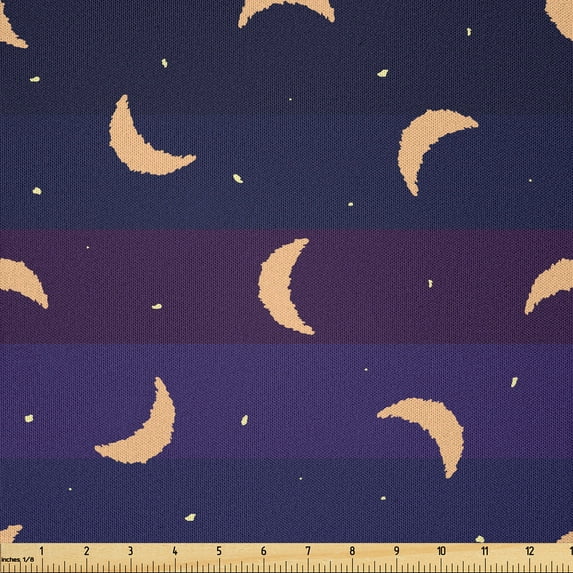 Ambesonne Moon Phase Fabric by the Yard Microfiber, Cartoon Crescent Print, 1 Yard, Indigo Peach and Plum