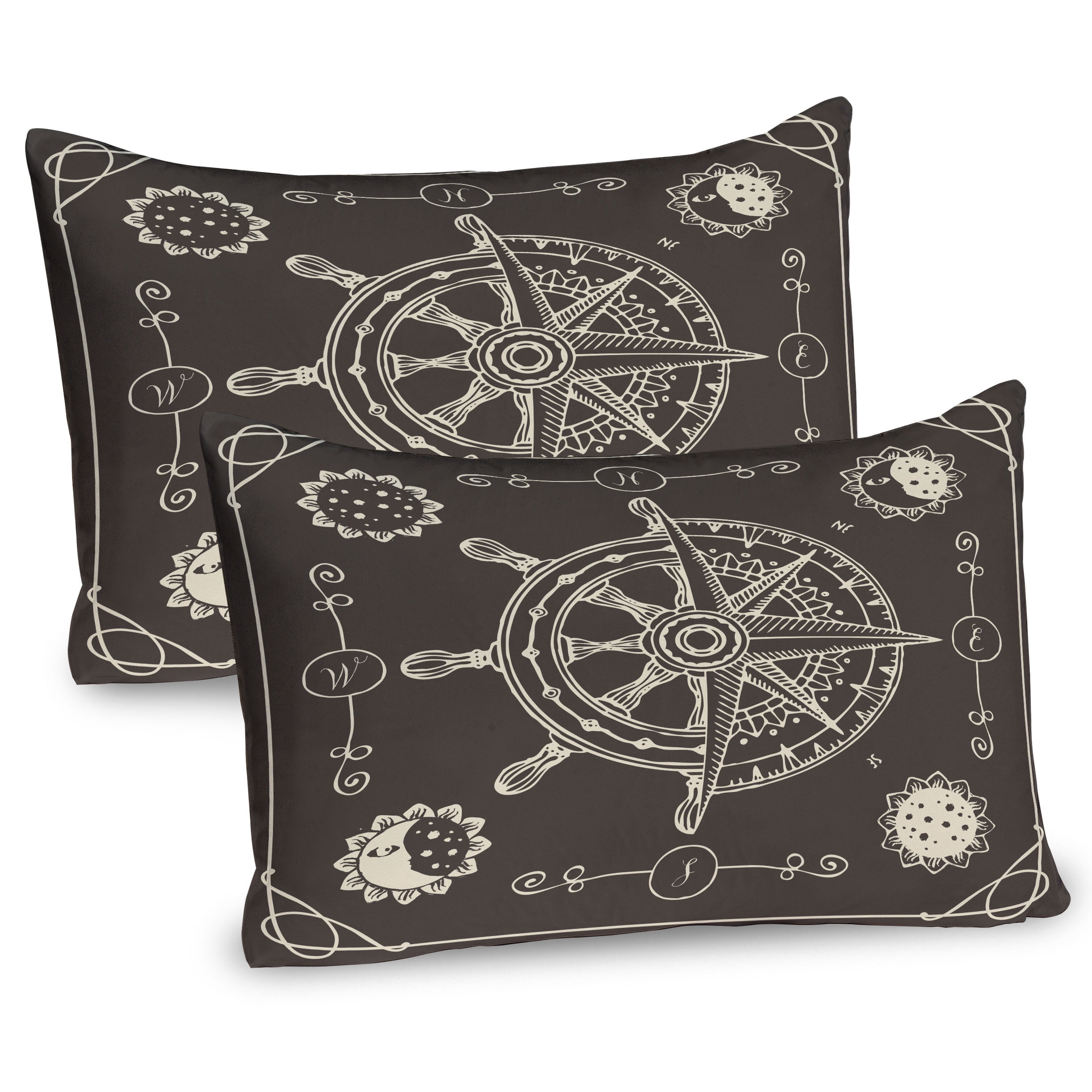Ambesonne Moon Phase Pillow Sham 2 Pack, Maritime Themed Compass, 36 ...