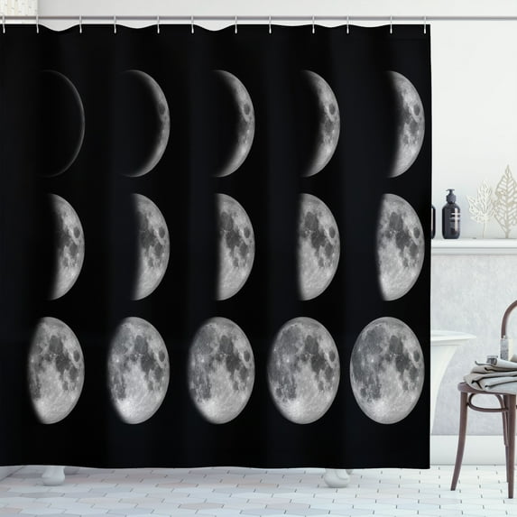 Ambesonne Moon Phase Shower Curtain, Lunar Changes on Sky, 69"Wx84"L, Black Pale Taupe