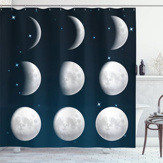 Ambesonne Moon Phases Shower Curtain, Astrological Cosmic, 69"Wx84"L, Petrol Blue Pale Grey
