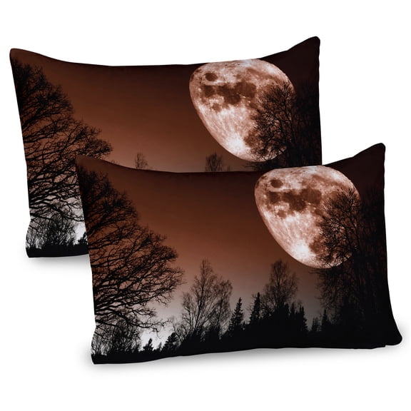 Ambesonne Moon Pillow Sham 2 Pack, Abstract Colored Forest, 26"x20", Redwood Black
