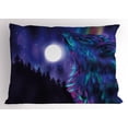 thumbnail image 1 of Ambesonne Moon Pillow Sham, Aurora Borealis and Wolf, 26" X 20", Indigo Aqua Magenta, 1 of 2