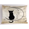 thumbnail image 1 of Ambesonne Moon Pillow Sham, Black Cat Siting on Moon, 26" X 20", Sand Brown Black, 1 of 2