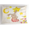 thumbnail image 1 of Ambesonne Moon Pillow Sham, Cartoon Bunny Stars Moon, 36" X 20", Pale Pink Yellow Tan, 1 of 2