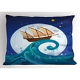thumbnail image 1 of Ambesonne Moon Pillow Sham, Old Ship Riding Waves, 26" X 20", Blue Brown White, 1 of 2