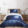 thumbnail image 1 of Ambesonne Moon Quilted Bedspread Set 2 Pcs, Full Moon Falling Stars, Twin Size, Indigo Blue White, 1 of 5