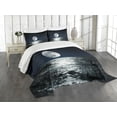 thumbnail image 1 of Ambesonne Moon Quilted Bedspread Set 3 Pcs, Ethereal Theme Drawing, King Size, Dark Blue Black White, 1 of 5