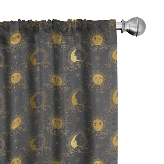 Ambesonne Moon Rays 4-Panel Curtains, Humanized Crescent Art, 56"x84", Coffee Taupe Grey