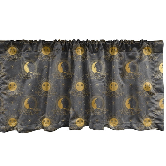 Ambesonne Moon Rays Window Valance, Humanized Crescent Art, 42" x 12", Coffee Taupe Grey
