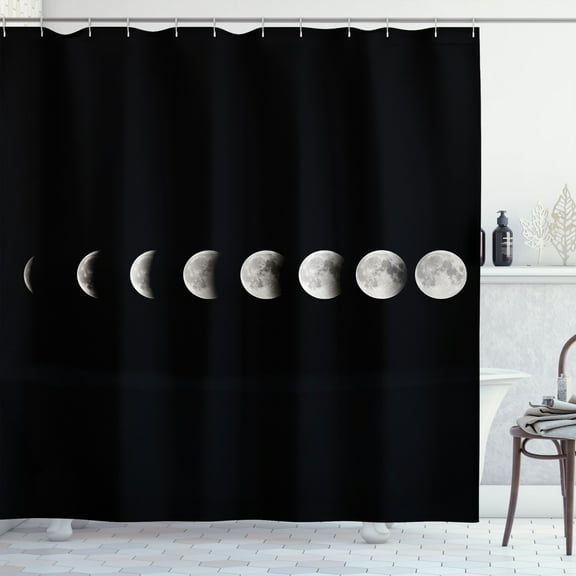Ambesonne Moon Shower Curtain, Lunar Phases Simple Look Boho, 69"Wx84"L, Black and Grey