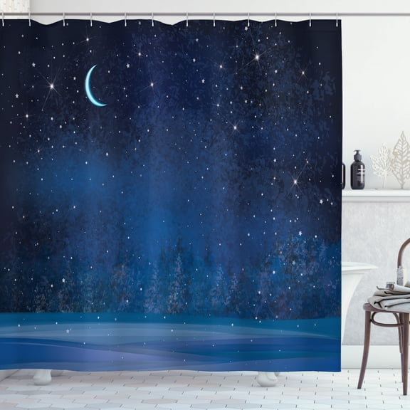 Ambesonne Moon Shower Curtain, Winter Season Nighttime, 69"Wx84"L, Dark Blue