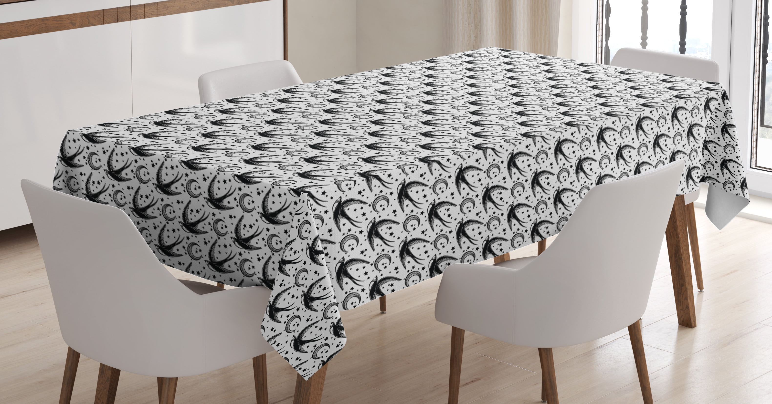 Ambesonne Moon Tablecloth Rectangular Table Cover, Flying Swallows ...
