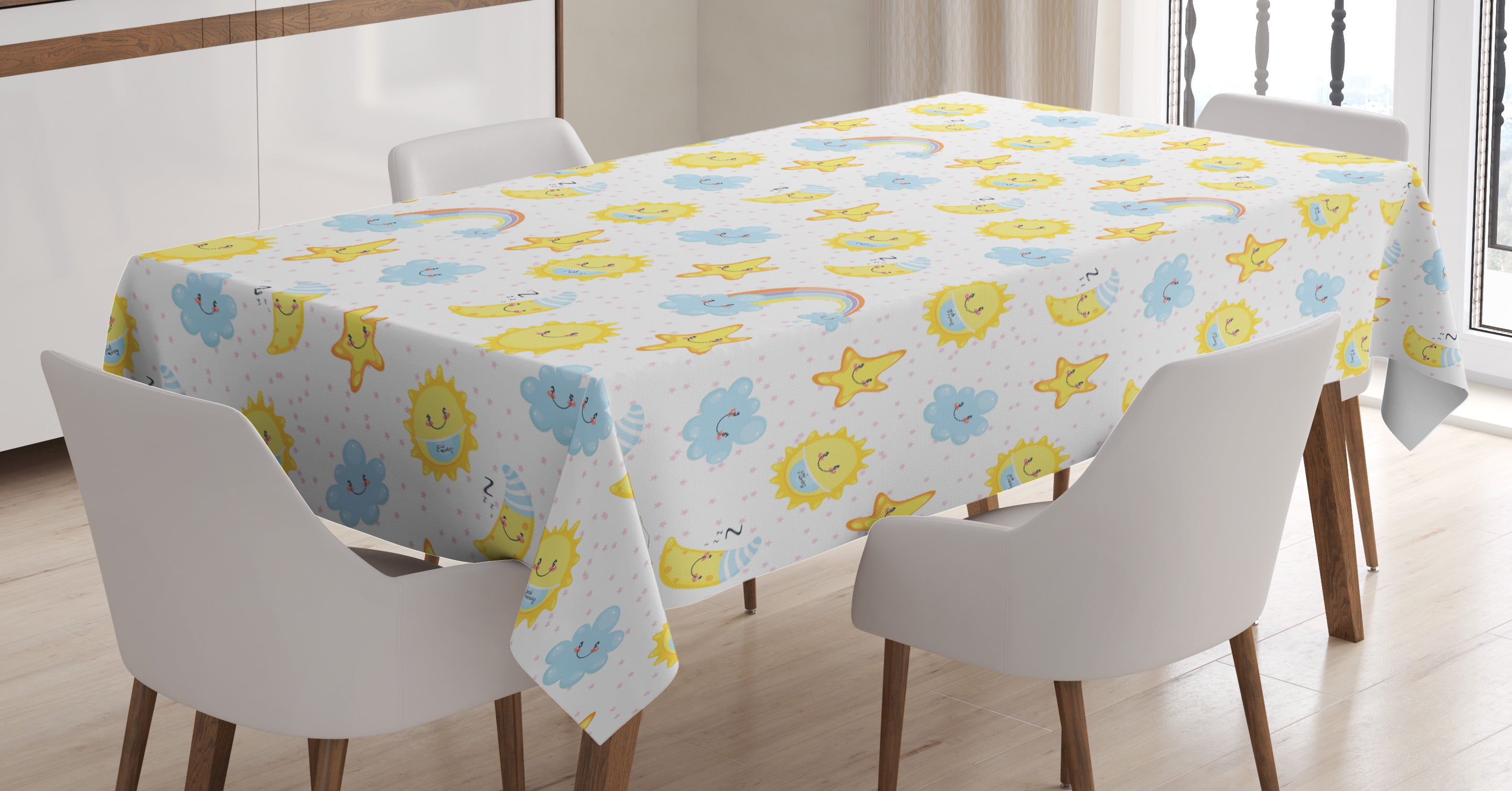 Ambesonne Moon Tablecloth Rectangular Table Cover, Happy Moons Stars ...